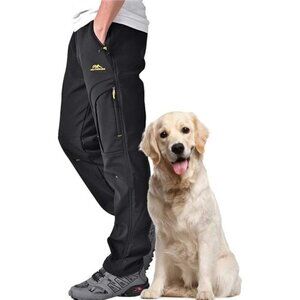 Winter Hiking Pants Men Insulated Fleece Black Outdoor